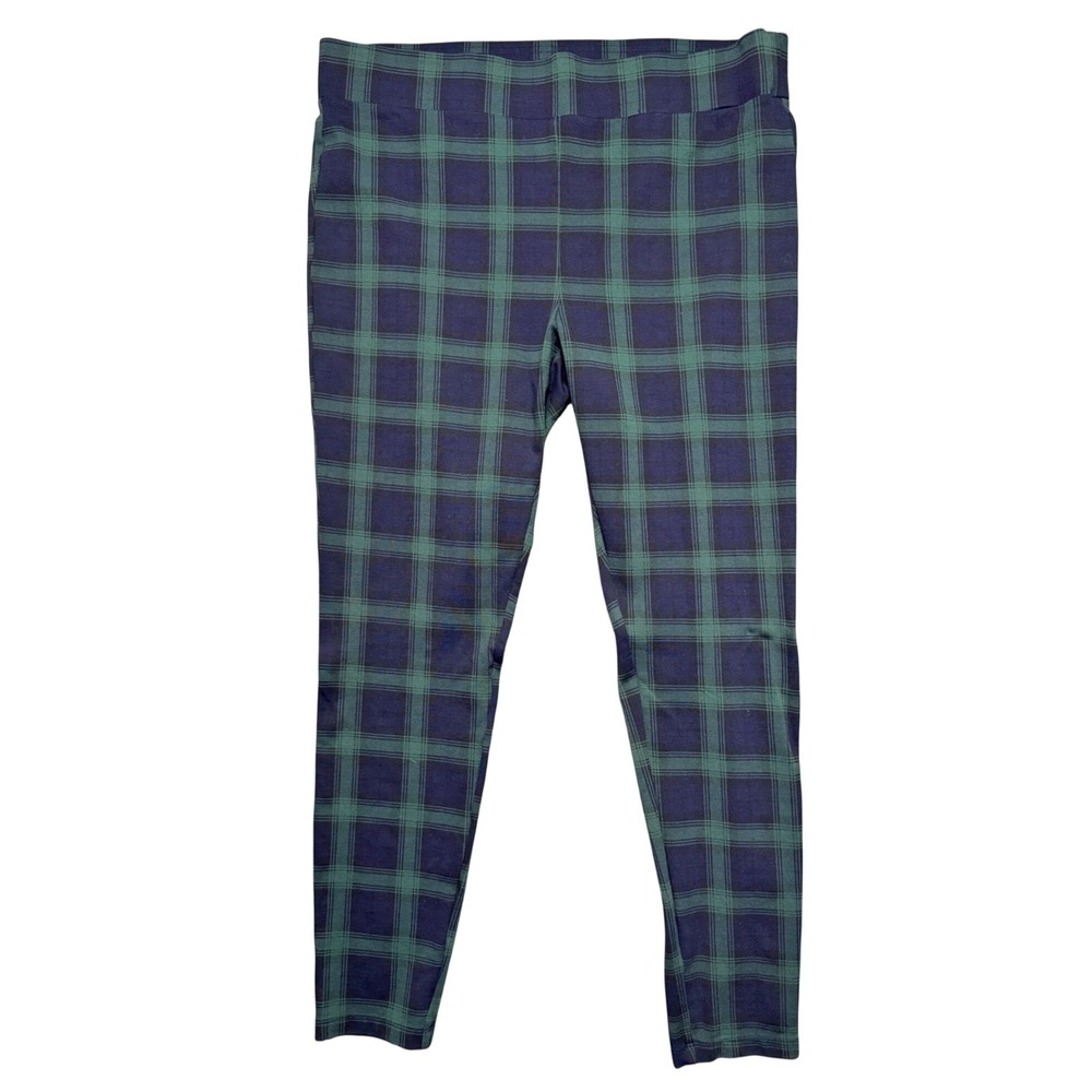 Loft Leggings Womens XLT Plaid Green Navy Blue Stretch Skinny EUC